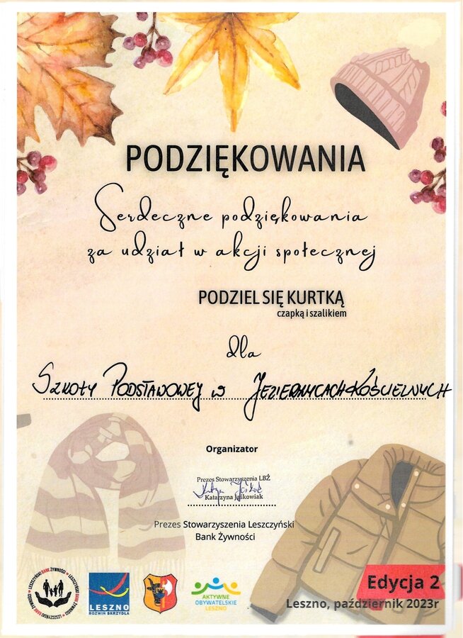 Podziękowania od Leszcyńskiego Banku Żywności